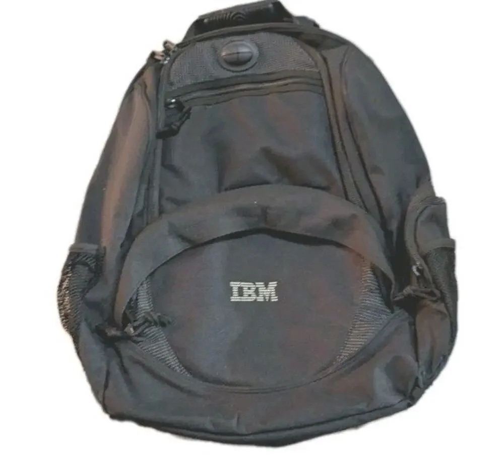 IBM Padded Laptop Backpack Logo Pockets Black Bag Canvas Employee Thinkpad